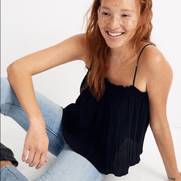 NWTs MADEWELL Nicole Pleated Ruffle Black Tank Top - Picture 3 of 4